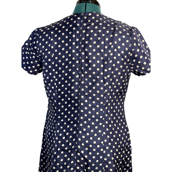 Vintage 1960s Navy Blue Polka Dot Sheath Dress with Metal Zipper – Size 20 - Picture 7 of 16
